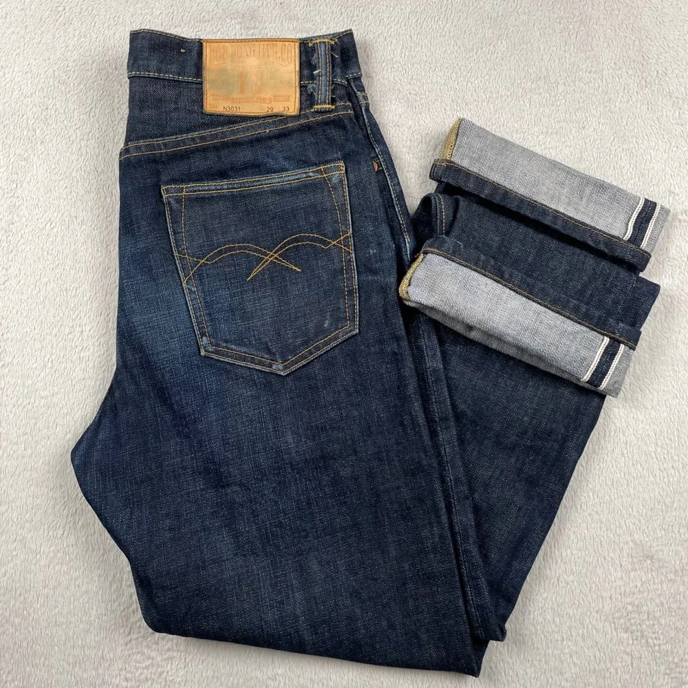 Bob Dong Selvedge Denim Jeans Mens 29x28 Straight Leg 15 Oz Blue Dark Wash